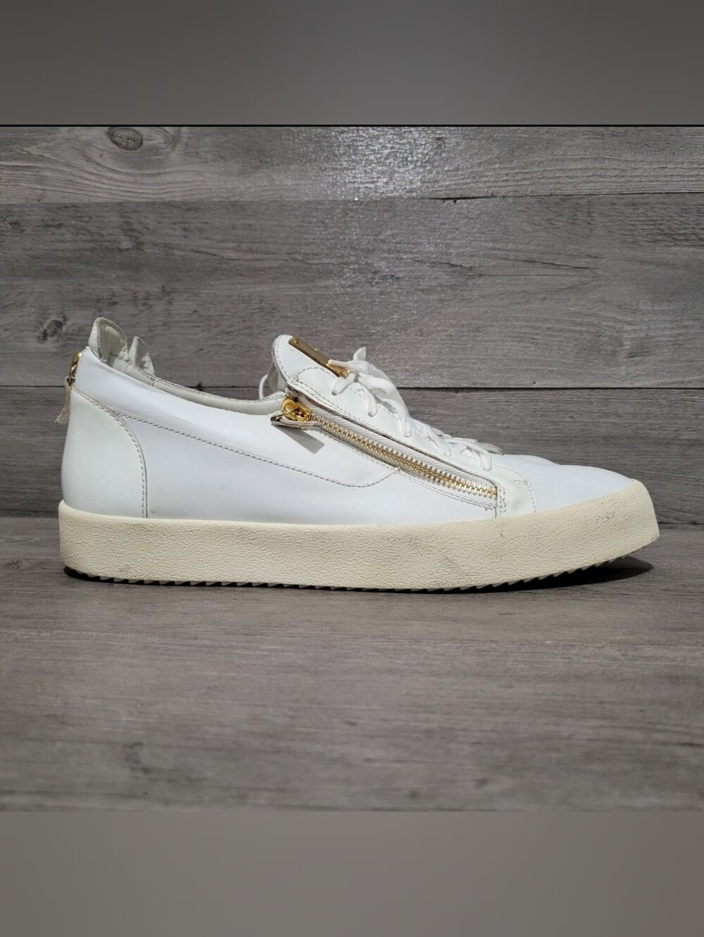 Giuseppe Zanotti FRANKIE Zipper Mens Size 14 (49) White Gold Low-top sneakers